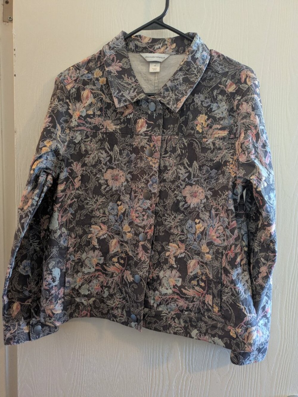 Christopher CJ Banks Womens Jacket Lightweight Button Up Abstract Floral Artsy M